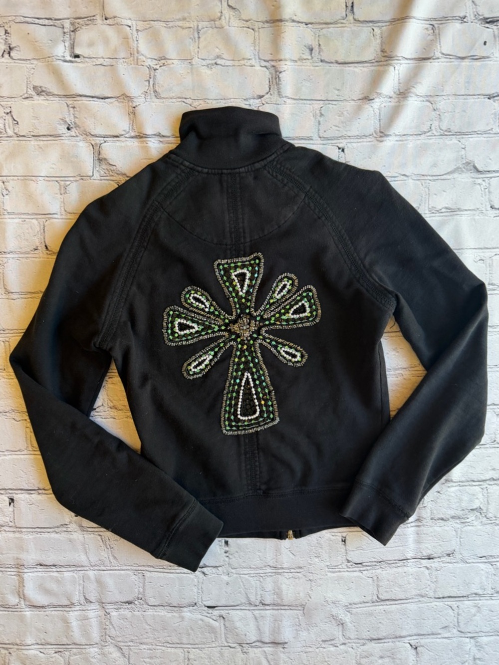 Twisted Heart Y2K Hooded Sweatshirt Beaded Black Small Vtg Track Jacket